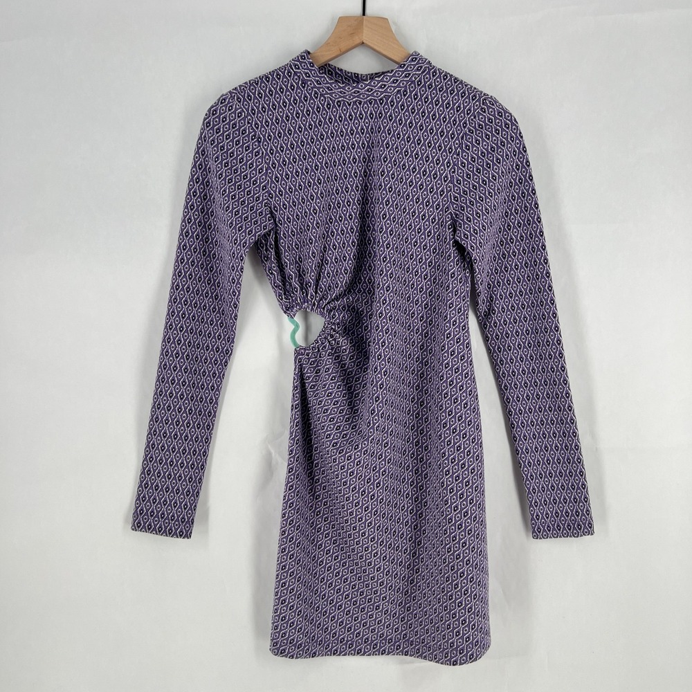 Zara Shift Dress Womens Small Purple Stretch Geometric Cutout Back Cinched Side
